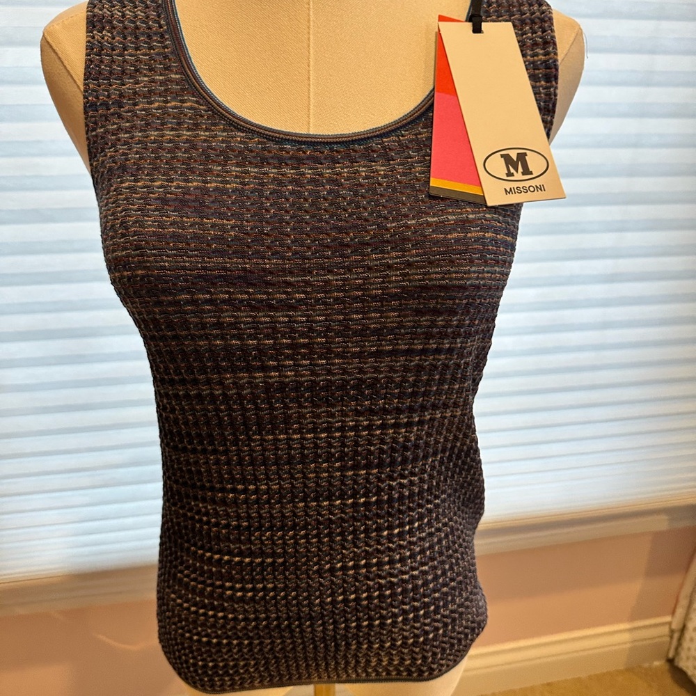 Missoni Brown Ribbed Fitted Sleeveless Tank Top